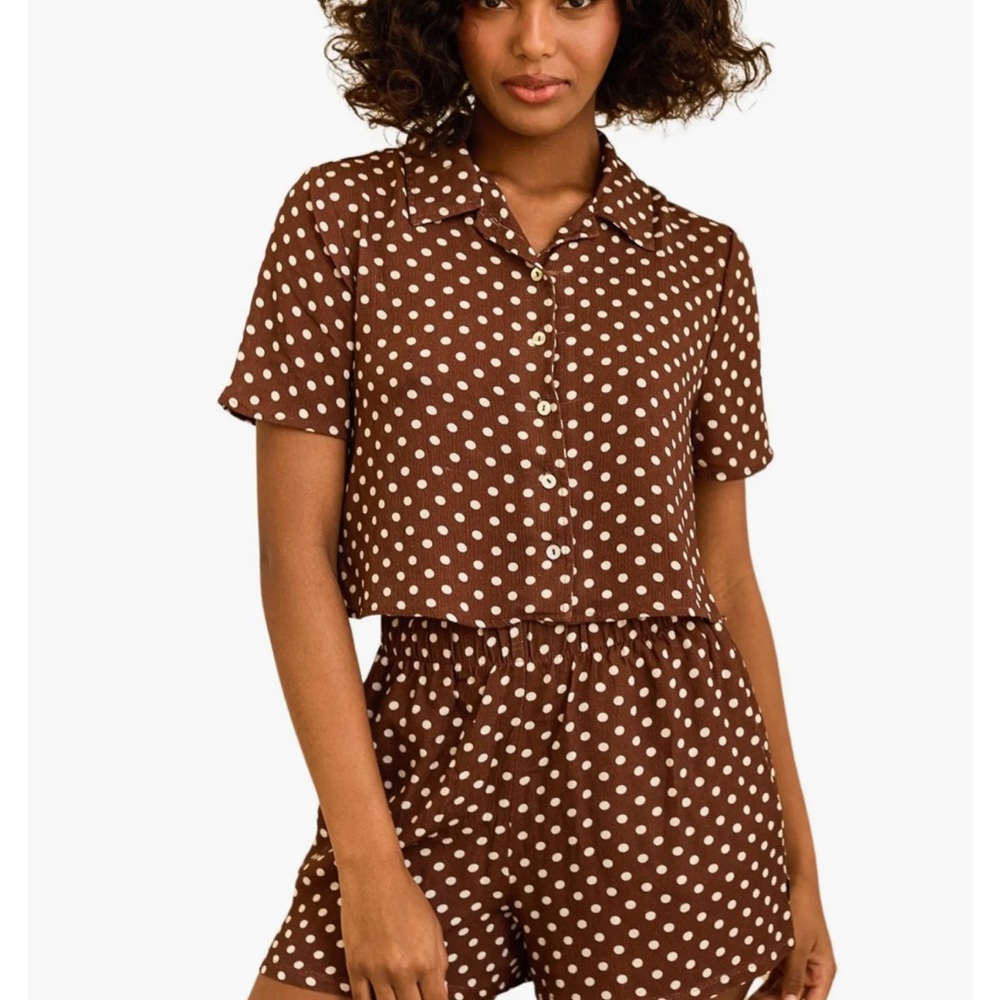 Dippin daisy’s Brown Polka Dot Button-Up Pajama Set